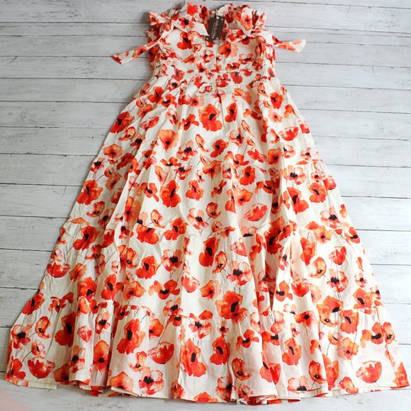 Matilda Jane Women's Maxi Sun Dress Size M Peasant Tiers Smocked Red - Picture 1 of 10